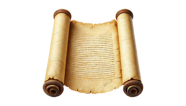  Vintage open parchment scroll isolated on transparent or white background
