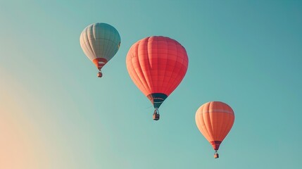 Obraz premium Colorful Hot Air Balloons Soaring Into Clear Morning Sky Representing Adventure and New Perspectives
