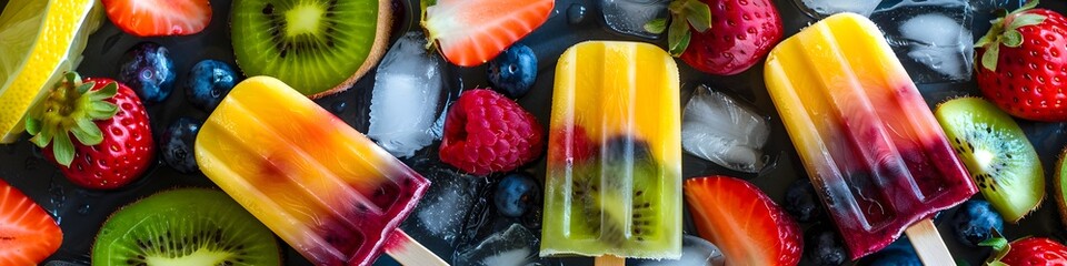 Homemade fruit ice cream popsicles.