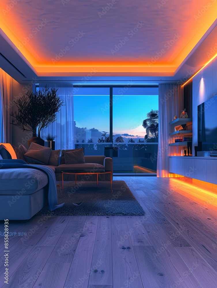 Leinwandbilder a modern smart home interior features ai-driven devices, automated lighting, and smart security syst