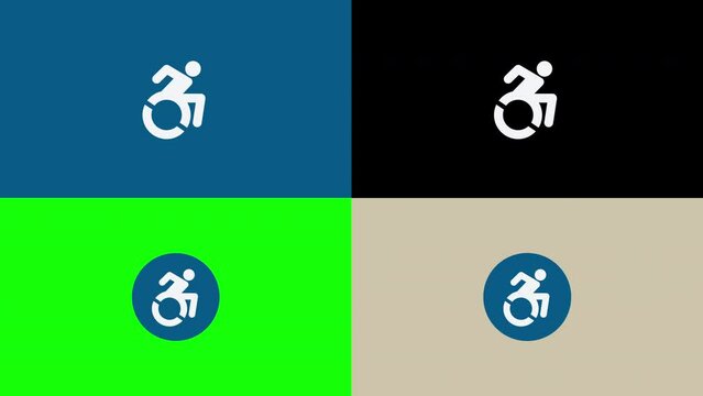 Wheelchair Disability Sign Animation Kit. ISA Access icon forms, changes to new version and runs out of frame 60fps