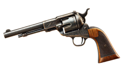vintage cowboy gun isolated on transparent or white background