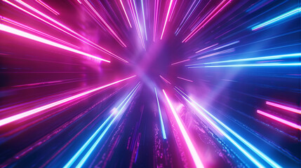 Luminous radial speed lines in neon blue and pink, creating a futuristic media advertising background