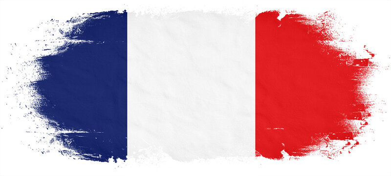 France background pattern template - Abstract brushstroke paint brush splash in the colors of french flag, isolated on white texture