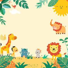 Naklejka premium A colorful, playful safari-themed birthday invitation made with generative AI