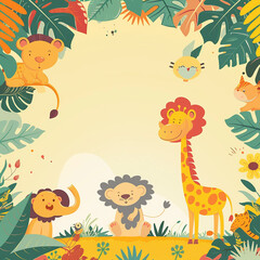 Obraz premium A colorful, playful safari-themed birthday invitation made with generative AI