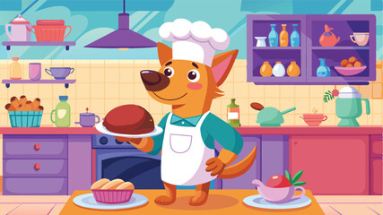 Cartoon dog chef in the kitchen for cooking concept