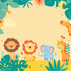 Naklejka premium A colorful, playful safari-themed birthday invitation made with generative AI