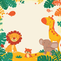 Naklejka premium A colorful, playful safari-themed birthday invitation made with generative AI