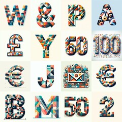 color geometric tiling Lettering Typeface. AI generated illustration