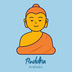 A cartoon of a smiling Buddha with the word Purnima written below him