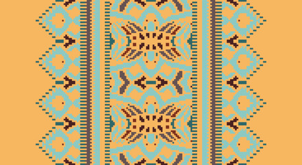 Folk embroidery cross stitch geometric floral pattern. Vector ethnic geometric floral shape seamless pattern. Folk floral embroidery pattern use for textile, home decoration elements, upholstery, etc.