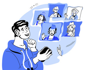 Email and online communication, online audience building, flat vector illustration. Services for sending email, exchanging messages and networking. Internet connection, communication, correspondence.