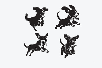 vector, isolated black silhouette of a dog, collection