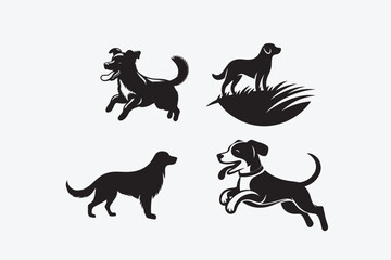 vector, isolated black silhouette of a dog, collection