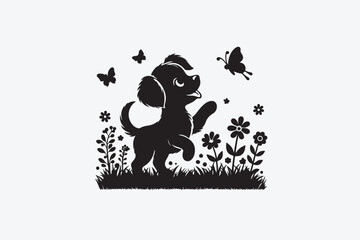 vector, isolated black silhouette of a dog, collection