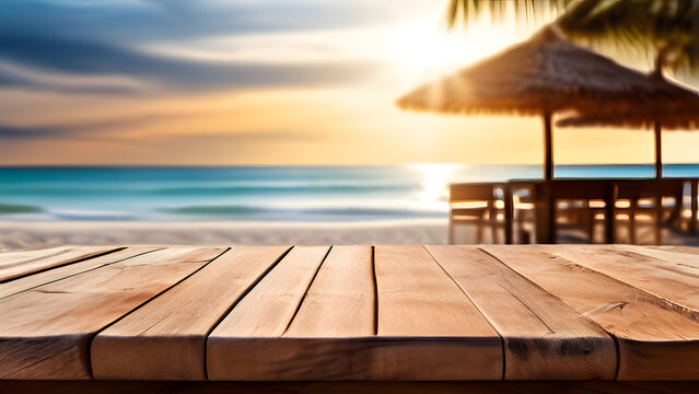 Table front side veiw in beach, wood
