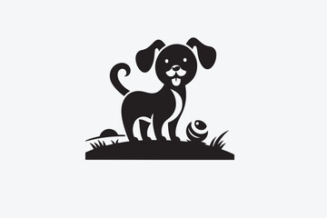 vector, isolated black silhouette of a dog, collection