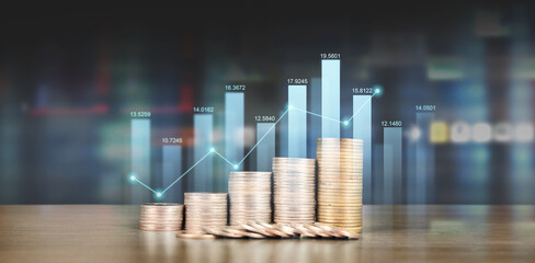 Stack of coin with trading graph, financial investment concept