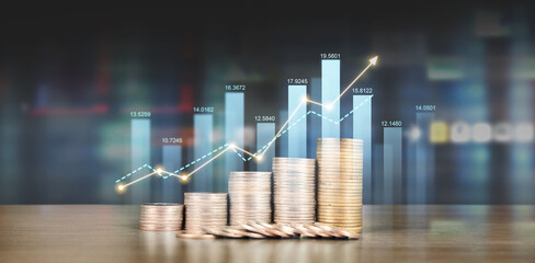 Stack of coin with trading graph, financial investment concept