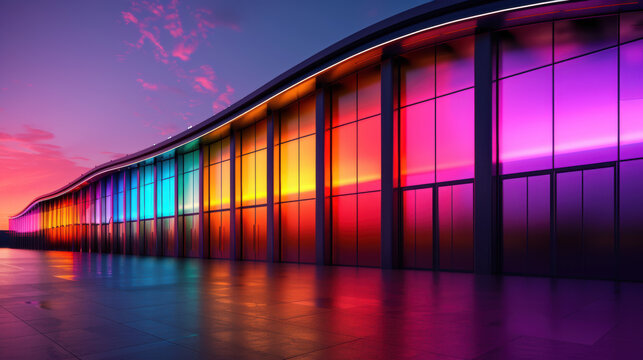 A building with many windows and a rainbow of colors