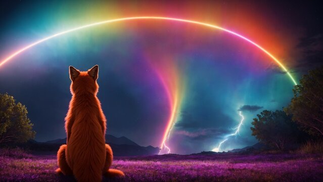 Psychedelic disco fox with rainbow tail