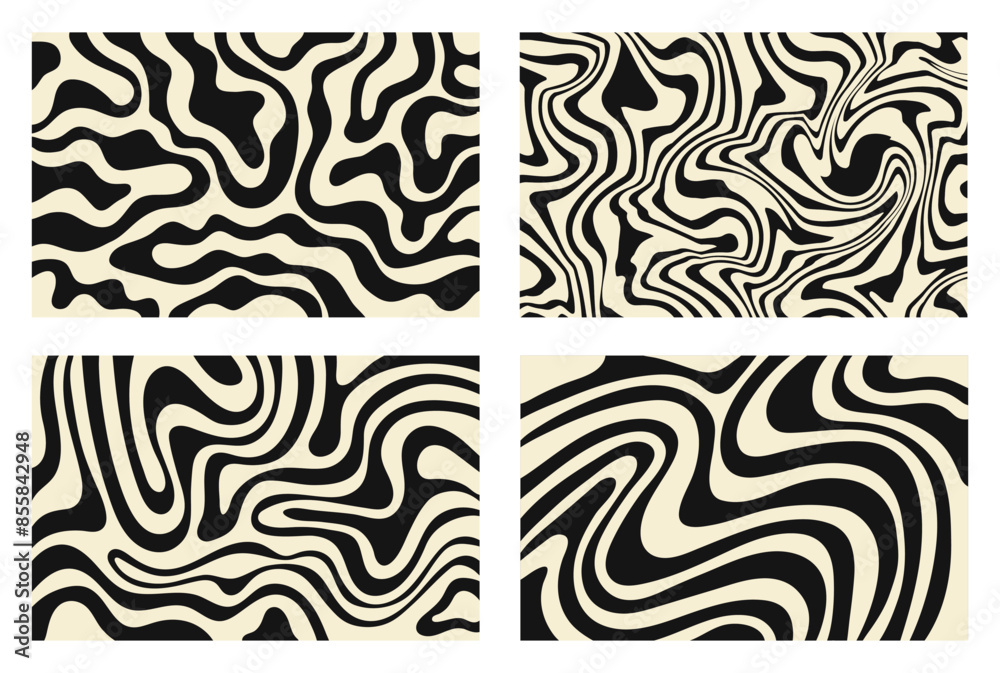 Poster set of abstract horizontal background with black and beige waves. trendy vector illustration in styl
