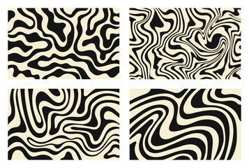 Set of abstract horizontal background with black and beige waves. Trendy vector illustration in style retro 60s, 70s. 	