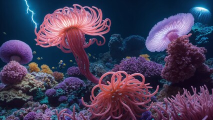 Electric disco anemone with vibrant tentacles