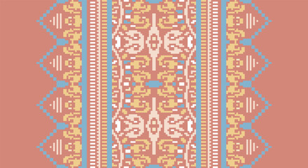 Folk embroidery cross stitch geometric floral pattern. Vector ethnic geometric floral shape seamless pattern. Folk floral embroidery pattern use for textile, home decoration elements, upholstery, etc.