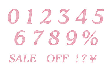 ベクターの水彩タッチの数字素材　ピンク
