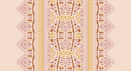 Folk embroidery cross stitch geometric floral pattern. Vector ethnic geometric floral shape seamless pattern. Folk floral embroidery pattern use for textile, home decoration elements, upholstery, etc.
