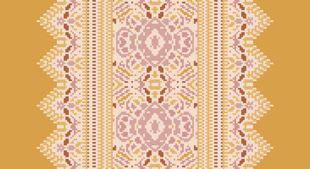 Folk embroidery cross stitch geometric floral pattern. Vector ethnic geometric floral shape seamless pattern. Folk floral embroidery pattern use for textile, home decoration elements, upholstery, etc.