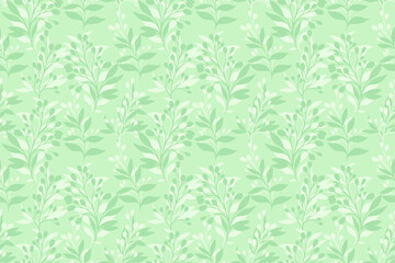 Monotone mint green pattern with shape botanical branches leaves. Vector hand drawing sketch. Simple abstract background leaf floral light printing. Design for fashion, fabric, wallpaper