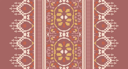 Folk embroidery cross stitch geometric floral pattern. Vector ethnic geometric floral shape seamless pattern. Folk floral embroidery pattern use for textile, home decoration elements, upholstery, etc.