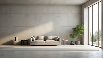 Modern minimalistic living room with sunlight