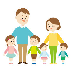 可愛い6人家族のイラスト