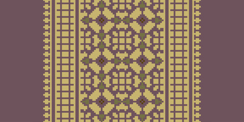 Folk embroidery cross stitch geometric floral pattern. Vector ethnic geometric floral shape seamless pattern. Folk floral embroidery pattern use for textile, home decoration elements, upholstery, etc.