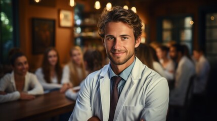 Obraz premium doctor sitting in front of a group of doctors