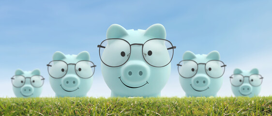 Piggy bank grass as fokaw, coin to Saving