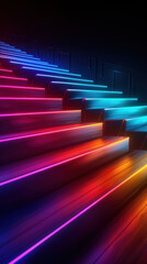 A staircase with neon lights on it