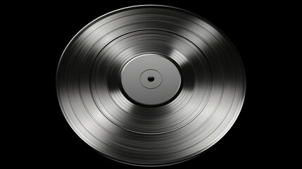 A silver record with a black label. The record is old and has a vintage feel to it
