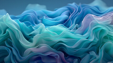 Obraz premium A captivating flow of interconnected lines, resembling temple murals, rendered in a soft gradient of blues and greens, capturing the ethereal beauty of celestial beings. 