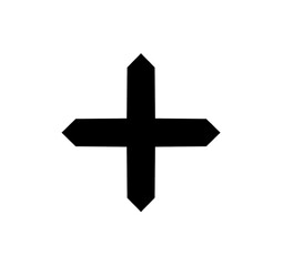 Black cross arrow icon symbol, direction logo design element 
