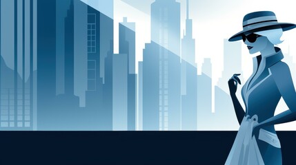 Obraz premium Stylish urban double exposure of a woman with a chic aesthetic and cityscape background. Perfect for fashion lovers.