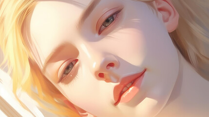 Captivating portrait painting of a womans face, perfect for interior design, cover, postcard, brochure or print.