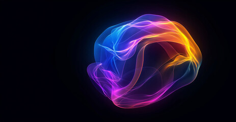 A colorful, glowing object with a purple, orange, and blue swirl. The object is abstract and he is floating in space