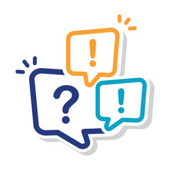 Illustration of exclamation and question mark in speech bubble, icon, sticker.