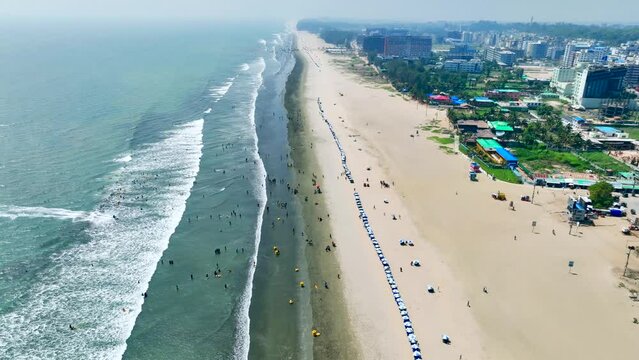 Breathtaking Aerial View of the Expansive Cox's Bazar Beach, the World's Longest Natural Sea Beach in Bangladesh