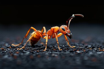 Fototapeta premium Close-Up of a Red Ant on Black Surface